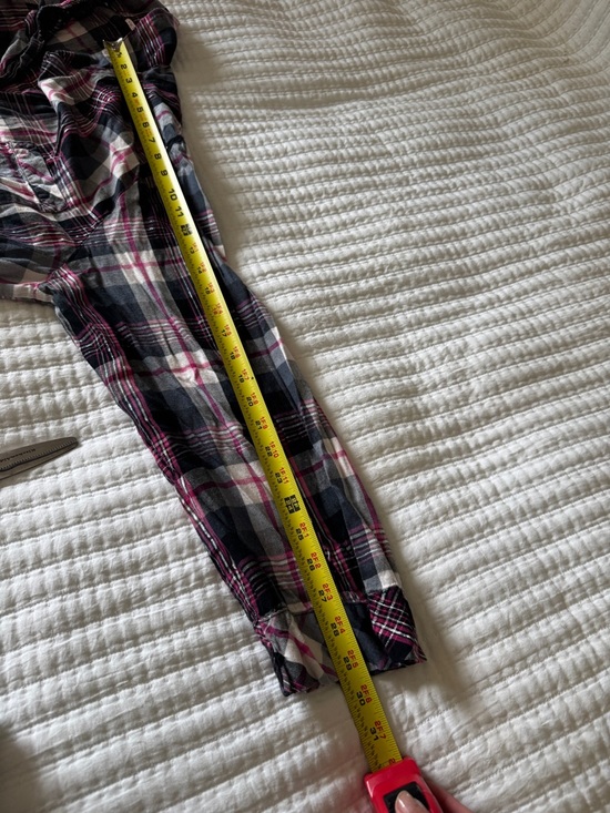 Victoria's Secret Pink Grey Plaid Flannel Pajama Top Silver Metallic Thread XL - Picture 7 of 12